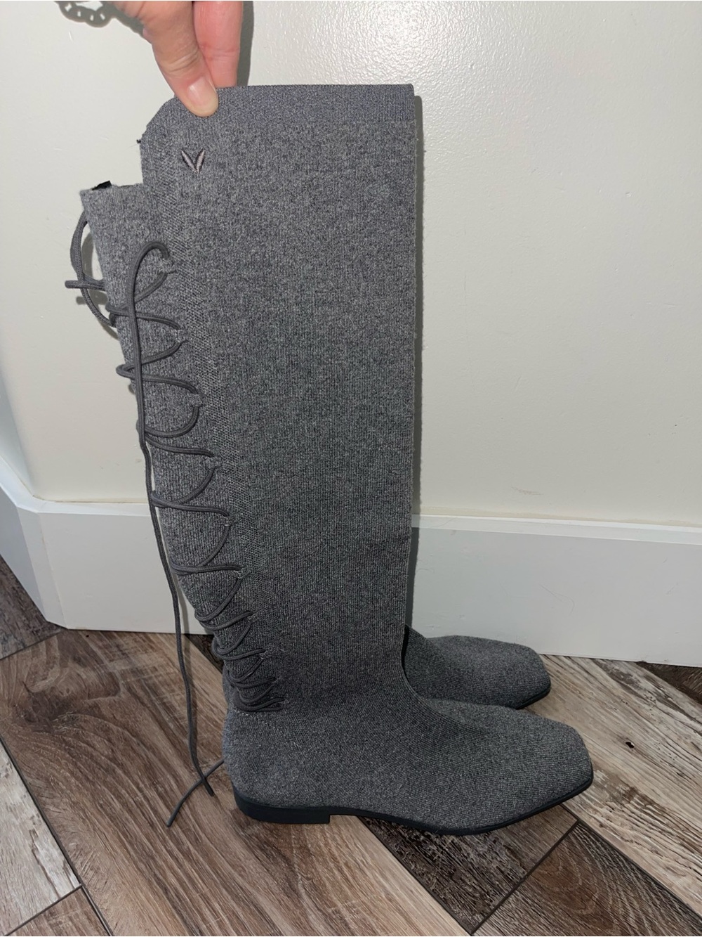 Vivaia Knee High Square-Toe Lace-Up Boots Gray Women’s Size 41